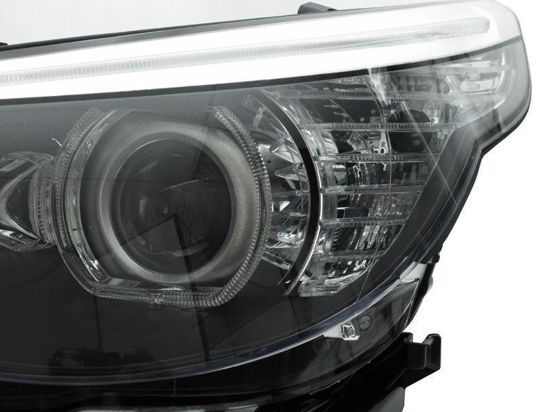 2004 - 2010 BMW 5 Series E60/E61 Projector V3 F30 Style Square Bottom Angel Eye White LED Halo U Ring Projector Headlight For Factory Halogen Model