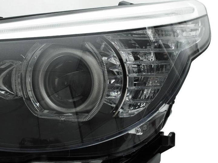 2004 - 2010 BMW 5 Series E60/E61 Projector V3 F30 Style Square Bottom Angel Eye White LED Halo U Ring Projector Headlight For Factory Halogen Model