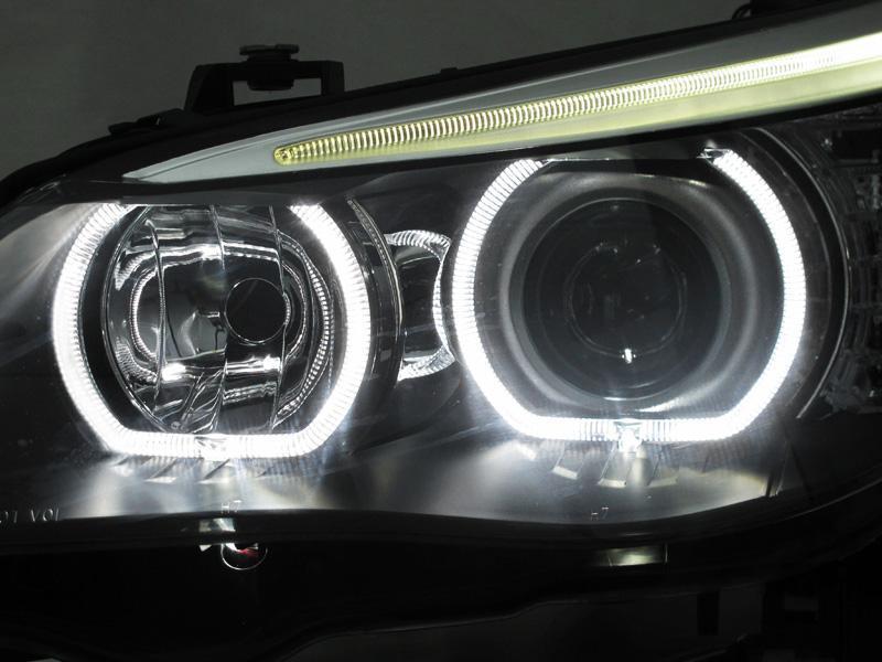 2004 - 2010 BMW 5 Series E60/E61 Projector V3 F30 Style Square Bottom Angel Eye White LED Halo U Ring Projector Headlight For Factory Halogen Model