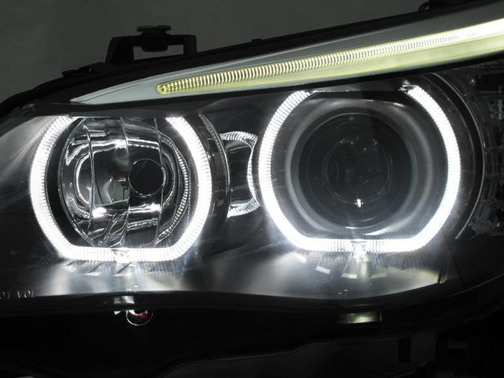 2004 - 2010 BMW 5 Series E60/E61 Projector V3 F30 Style Square Bottom Angel Eye White LED Halo U Ring Projector Headlight For Factory Halogen Model