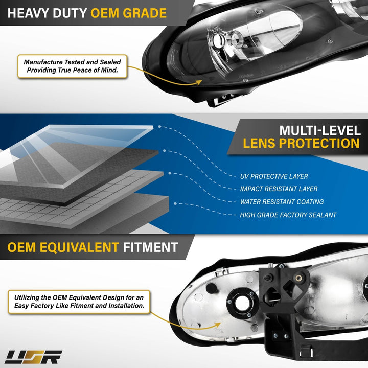 1998 - 2002 Chevrolet Chevy Camaro Black Housing Clear Lens Headlights