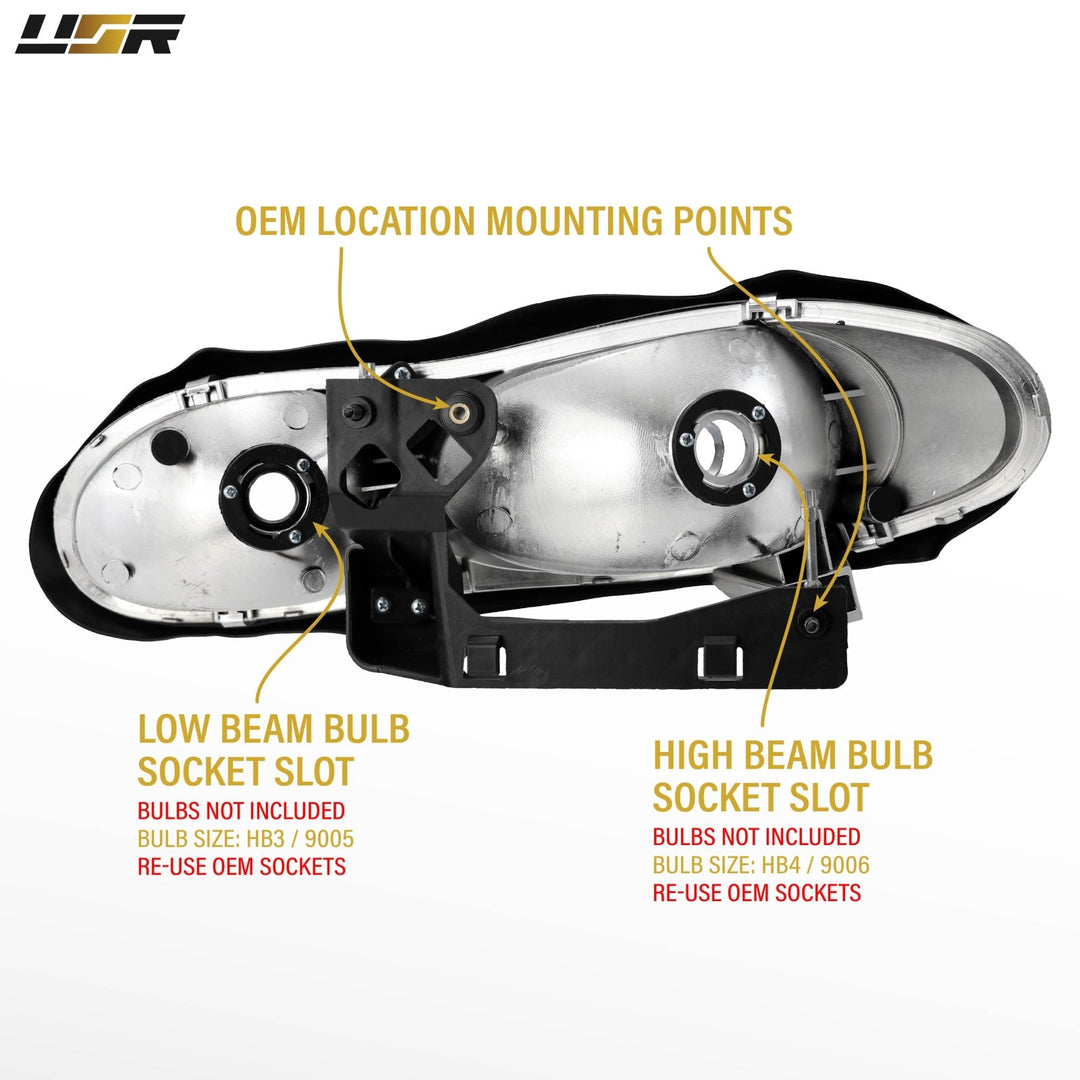 1998 - 2002 Chevrolet Chevy Camaro Black Housing Clear Lens Headlights