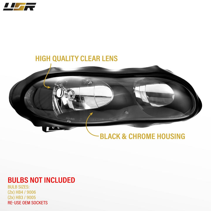 1998 - 2002 Chevrolet Chevy Camaro Black Housing Clear Lens Headlights