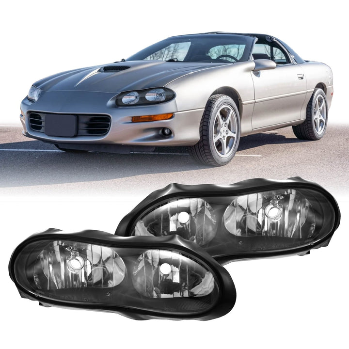 1998 - 2002 Chevrolet Chevy Camaro Black Housing Clear Lens Headlights