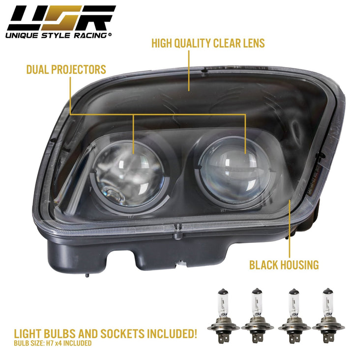 1997 - 2004 Chevrolet Corvette C5 Black OR Chrome Housing Projector Headlights