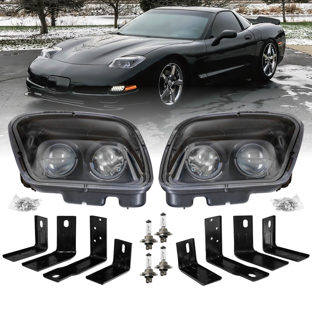1997 - 2004 Chevrolet Corvette C5 Black OR Chrome Housing Projector Headlights