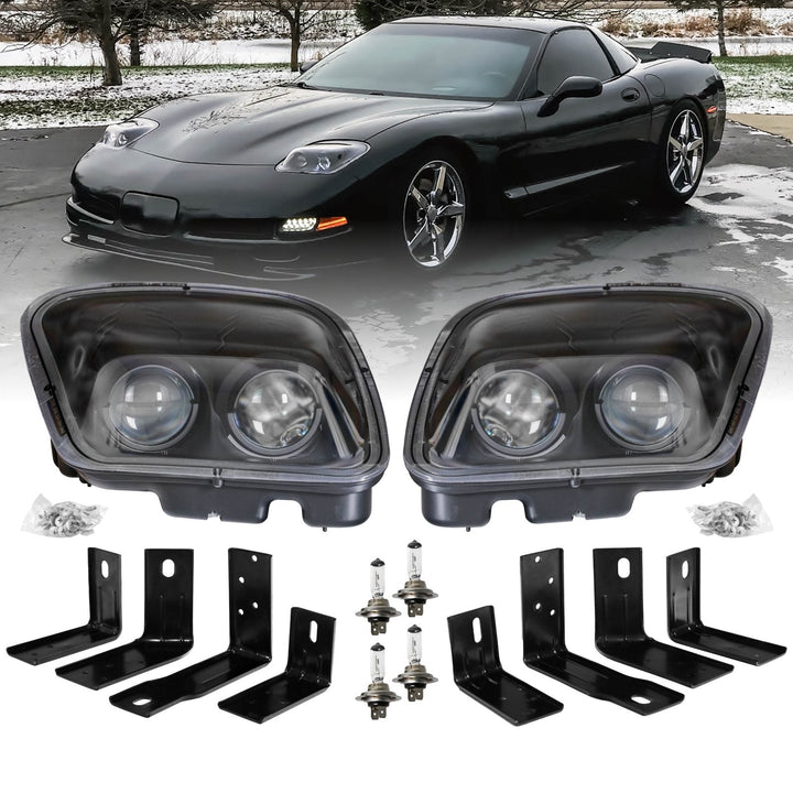 1997 - 2004 Chevrolet Corvette C5 Black OR Chrome Housing Projector Headlights