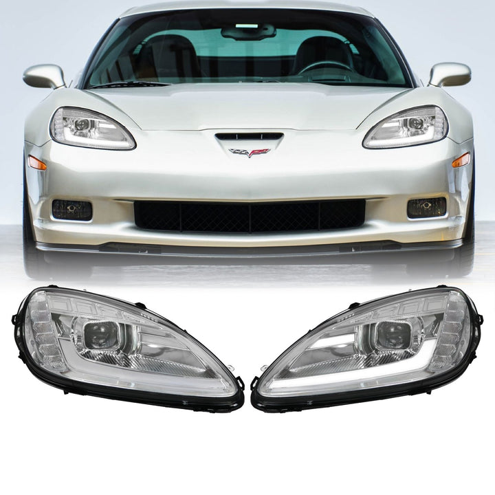 2005 - 2013 C6 Corvette Sequential Switchback C7 Style LED Black Housing or Chrome Housing Headlight