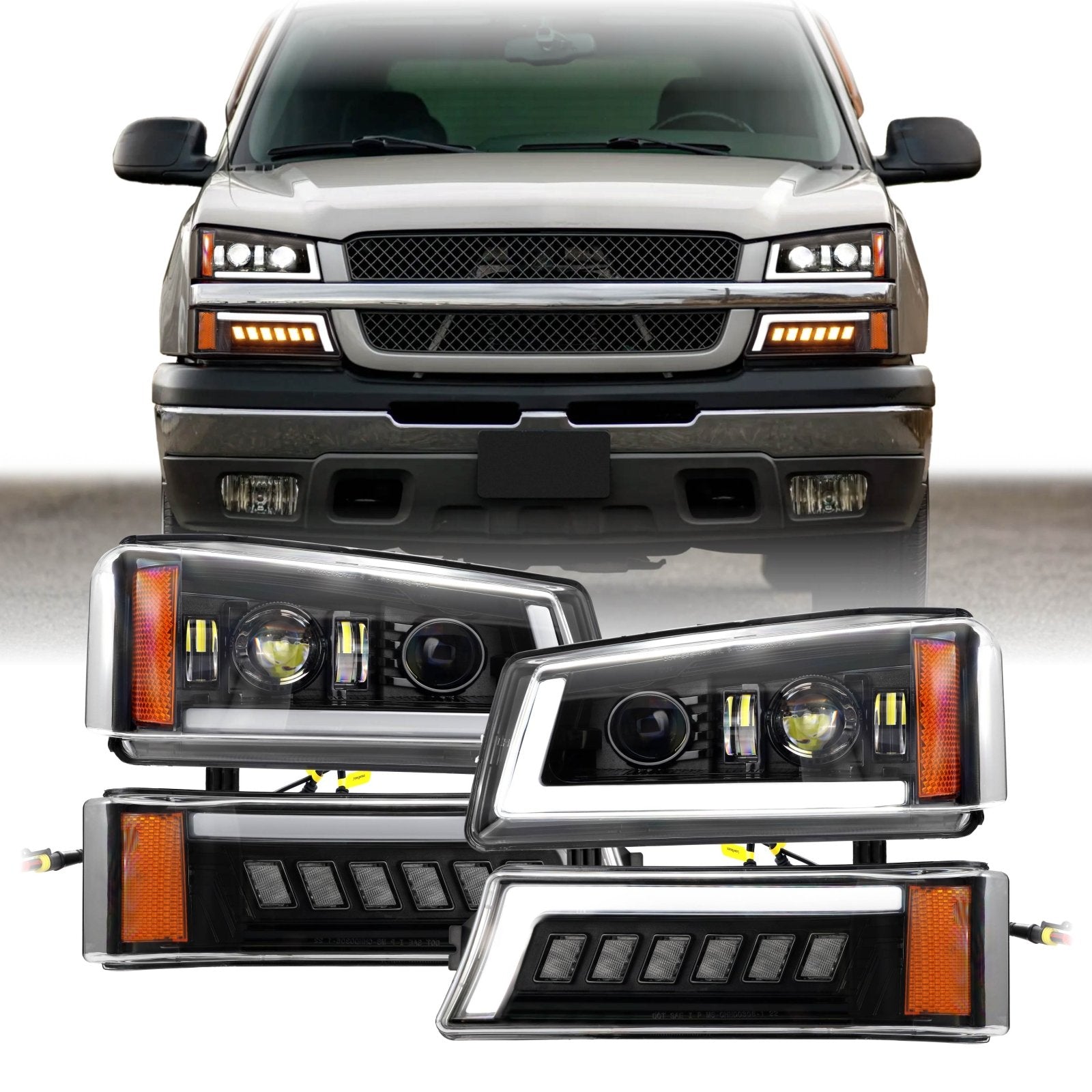 2003-2006 Chevrolet Chevy Silverado Full LED Black Housing