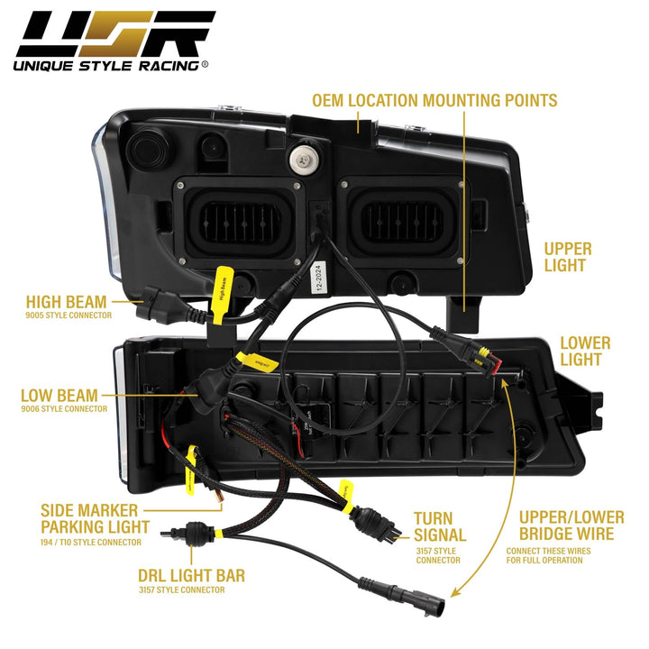2003 - 2006 Chevrolet Chevy Silverado Full LED Black Housing All Clear Lens Projector Headlights 4PC Set with LED Turn Signals and Clear Reflectors