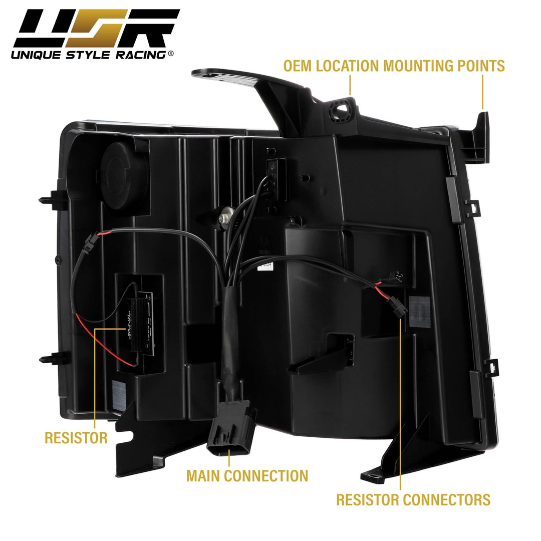 2007 - 2013 Chevrolet Chevy Silverado Full LED Black Housing All Clear Lens Projector Headlights with Sequential Amber LED Turn Signals and Amber Reflectors