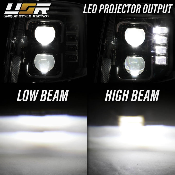 2007 - 2013 Chevrolet Chevy Silverado Full LED Black Housing All Clear Lens Projector Headlights with Sequential Amber LED Turn Signals and Clear Corner Reflectors