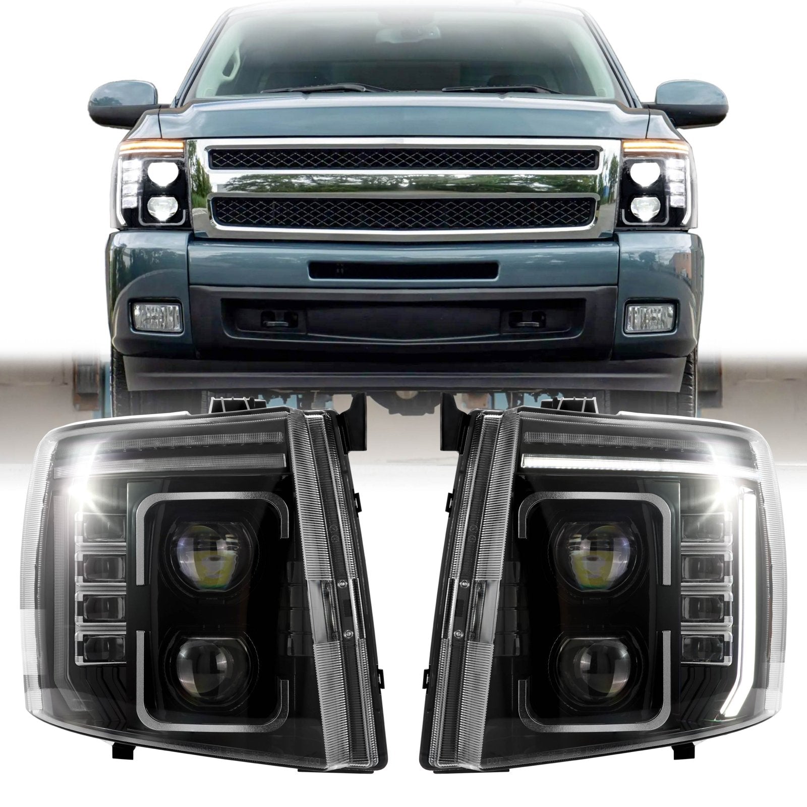 2007-2013 Chevrolet Chevy Silverado Full LED Black Housing