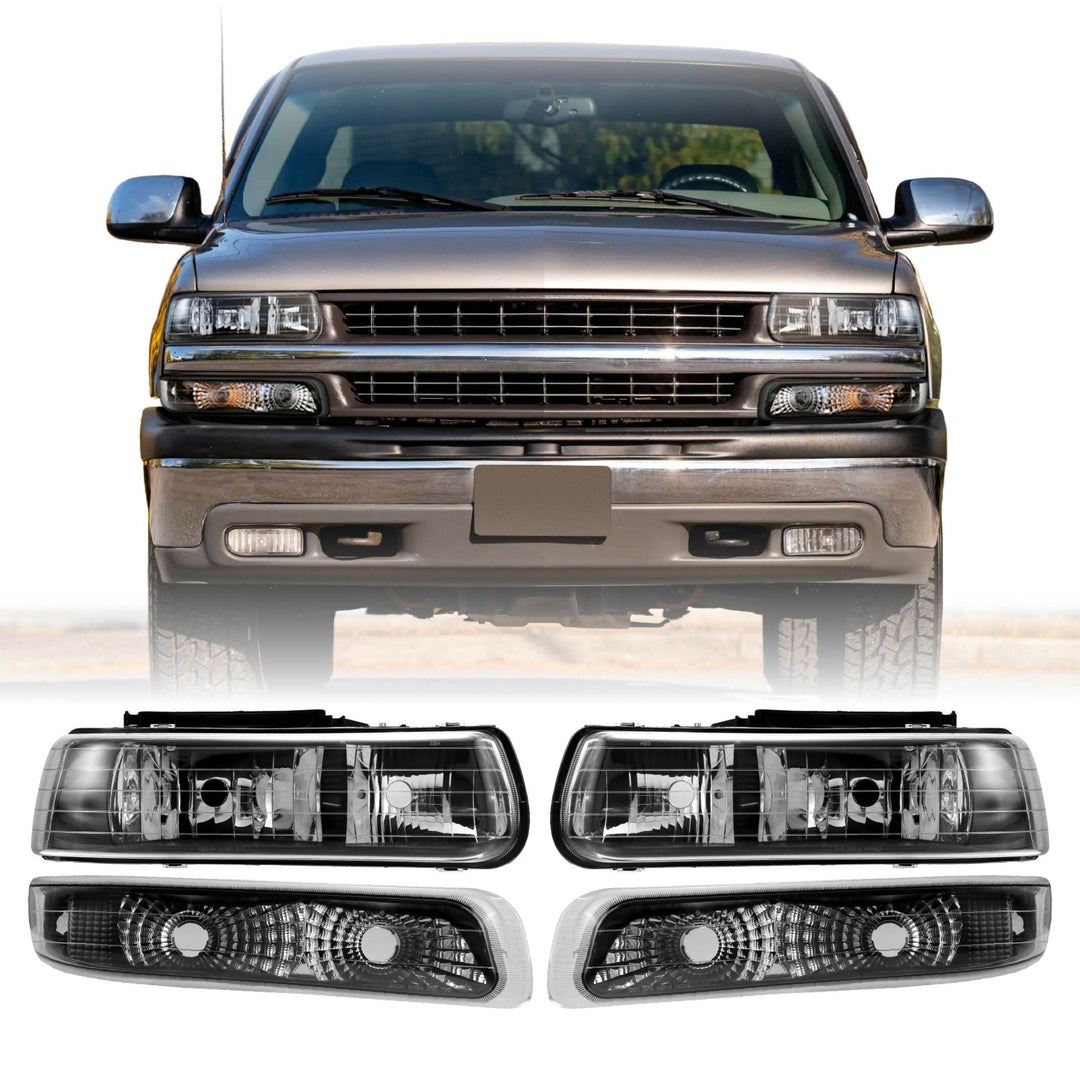 1999 - 2002 Chevrolet Chevy SIlverado, Suburban Black Housing Clear Lens with Bumper Light