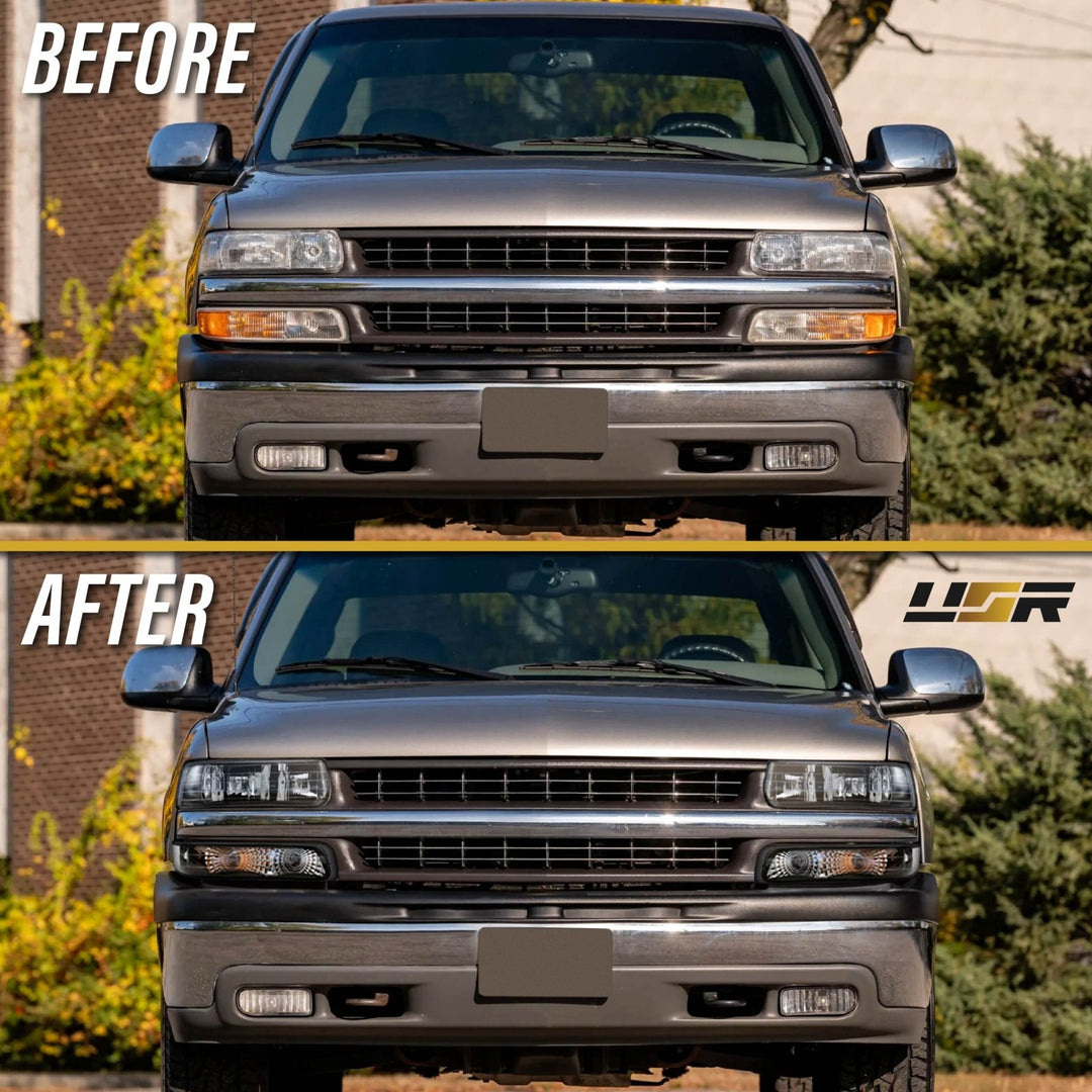 1999 - 2002 Chevrolet Chevy SIlverado, Suburban Black Housing Clear Lens with Bumper Light