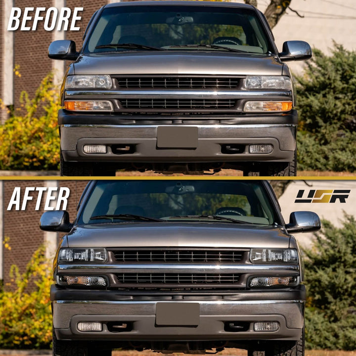 1999 - 2002 Chevrolet Chevy SIlverado, Suburban Black Housing Clear Lens with Bumper Light