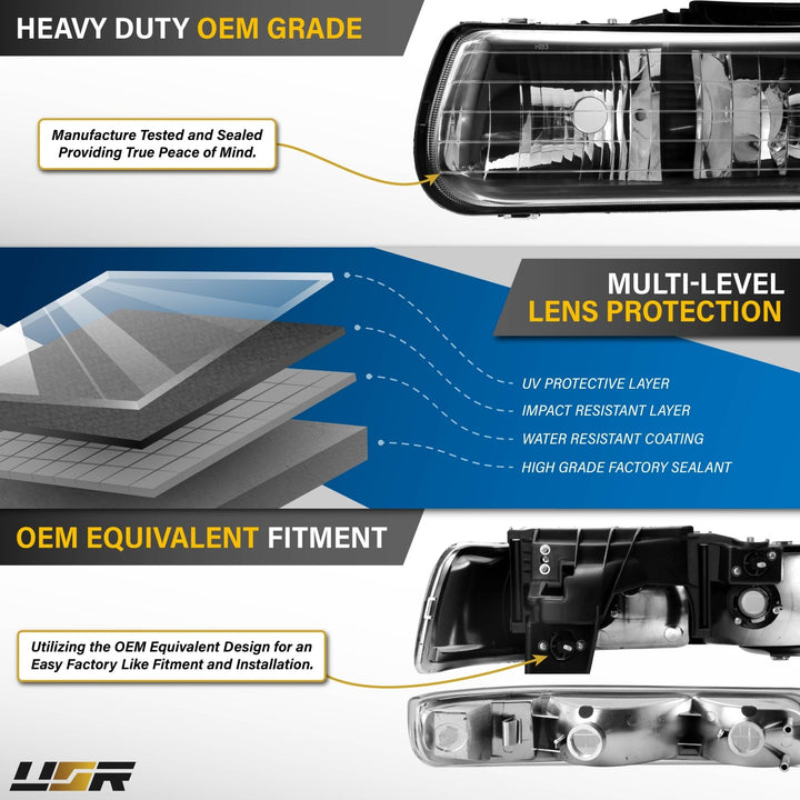 1999 - 2002 Chevrolet Chevy SIlverado, Suburban Black Housing Clear Lens with Bumper Light