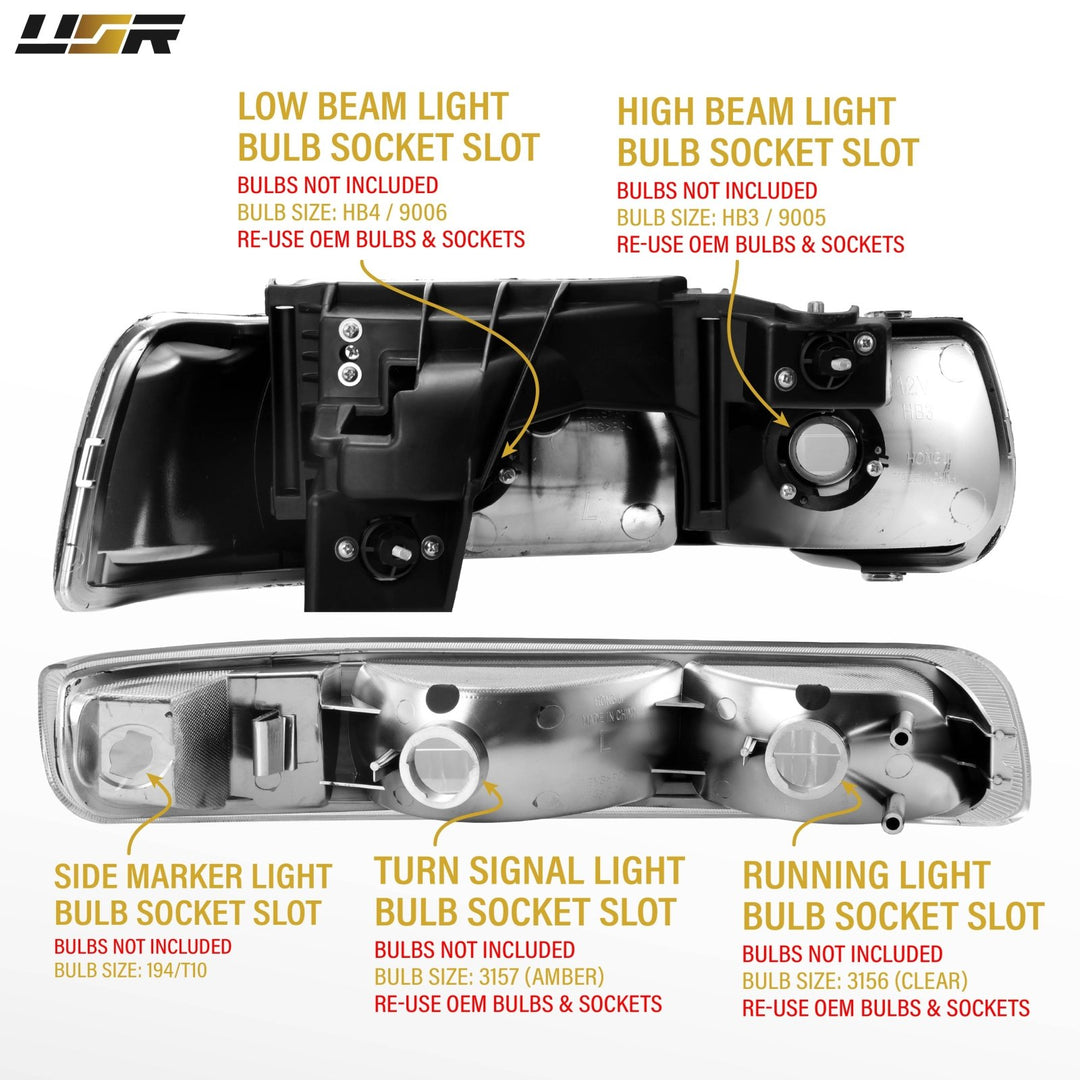 1999 - 2002 Chevrolet Chevy SIlverado, Suburban Black Housing Clear Lens with Bumper Light