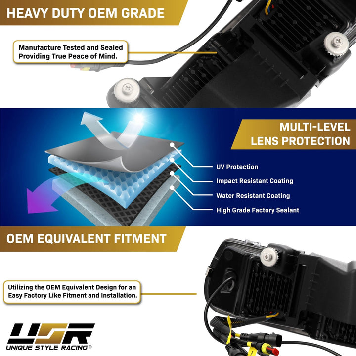 1999 - 2002 Chevrolet Chevy Silverado Pick Up Truck Black Housing Full LED Projector 4PC Headlight with Amber Reflector