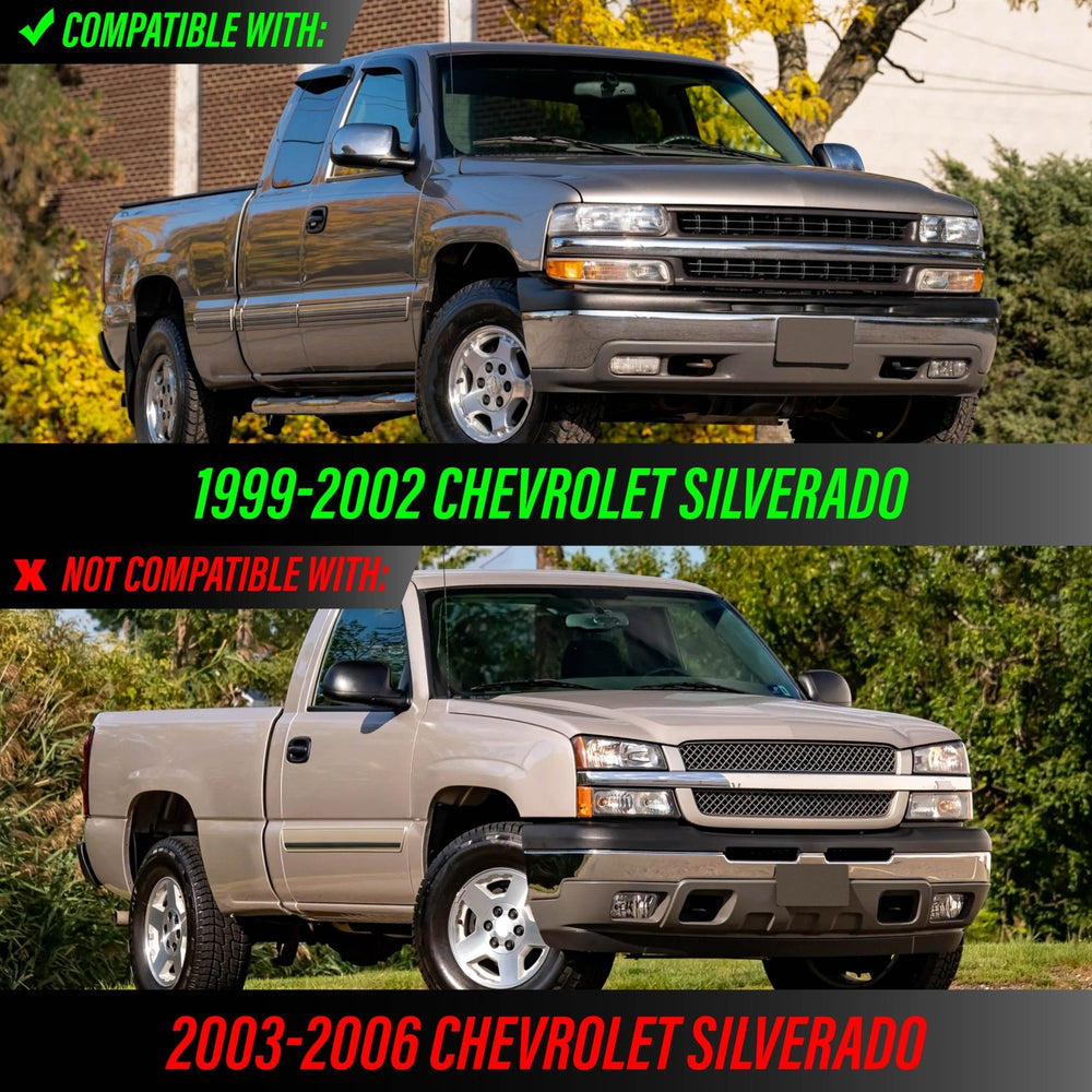 1999 - 2002 Chevrolet Chevy Silverado Pick Up Truck Black Housing Full LED Projector 4PC Headlight with Amber Reflector