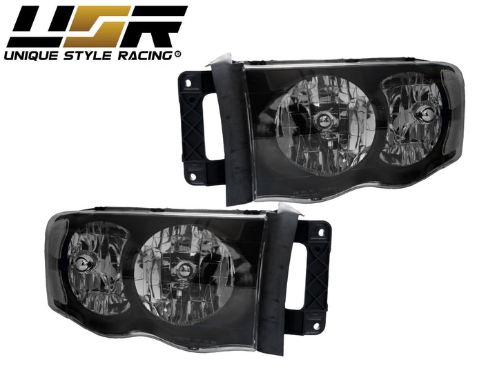 2002 - 2005 Dodge Ram Truck 1500 2500 3500 Black Housing Clear Lens Headlight with Clear Diffuser
