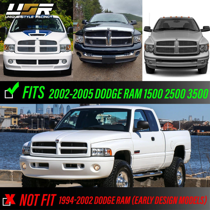 2002 - 2005 Dodge Ram Truck 1500 2500 3500 Black Housing Clear Lens Headlight with Clear Diffuser