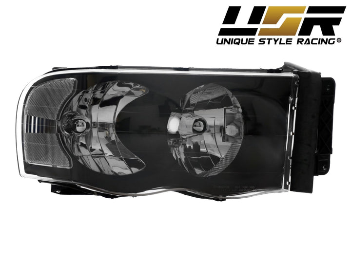 2002 - 2005 Dodge Ram Truck 1500 2500 3500 Black Housing Clear Lens Headlight with Clear Diffuser