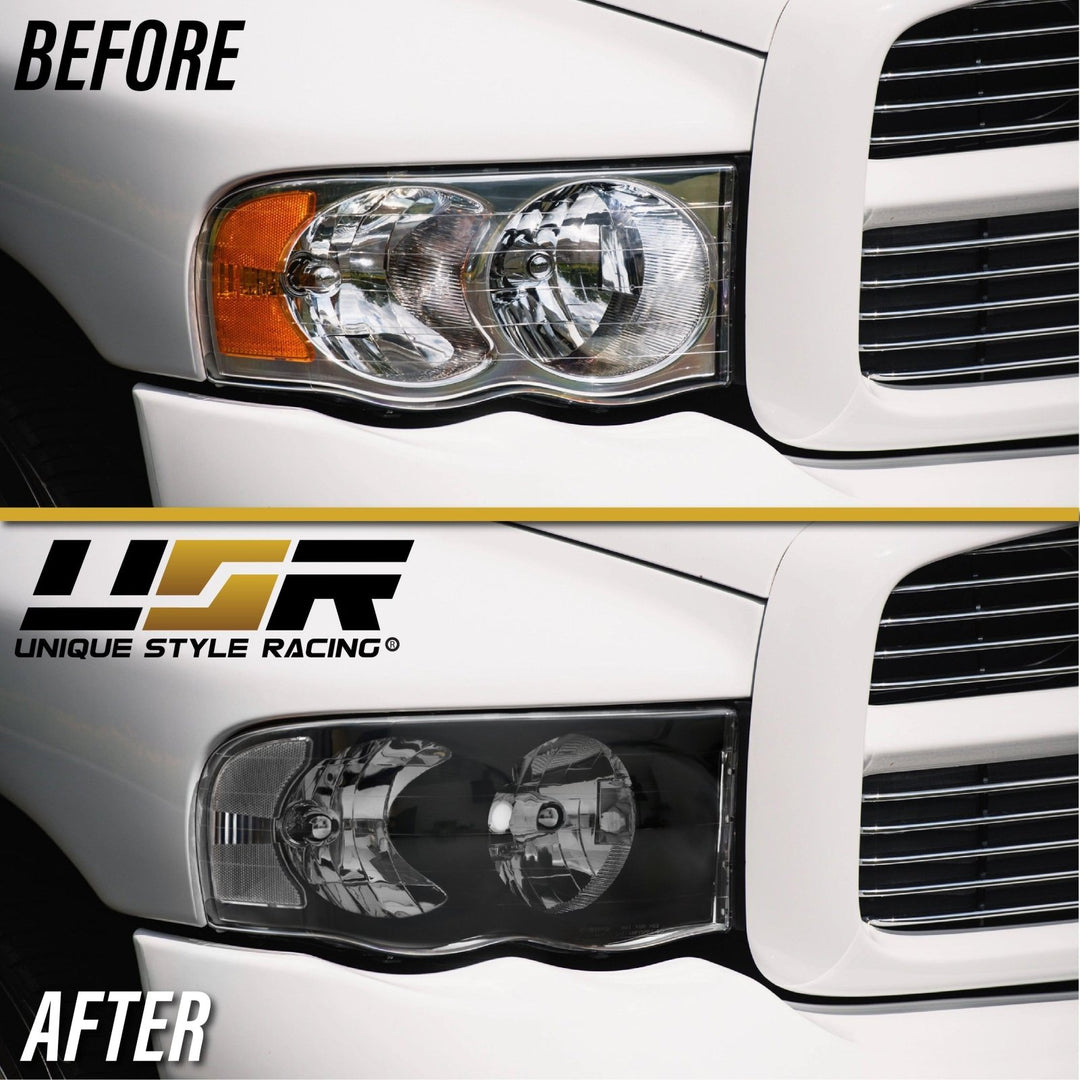 2002 - 2005 Dodge Ram Truck 1500 2500 3500 Black Housing Clear Lens Headlight with Clear Diffuser