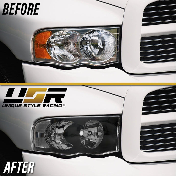2002 - 2005 Dodge Ram Truck 1500 2500 3500 Black Housing Clear Lens Headlight with Clear Diffuser