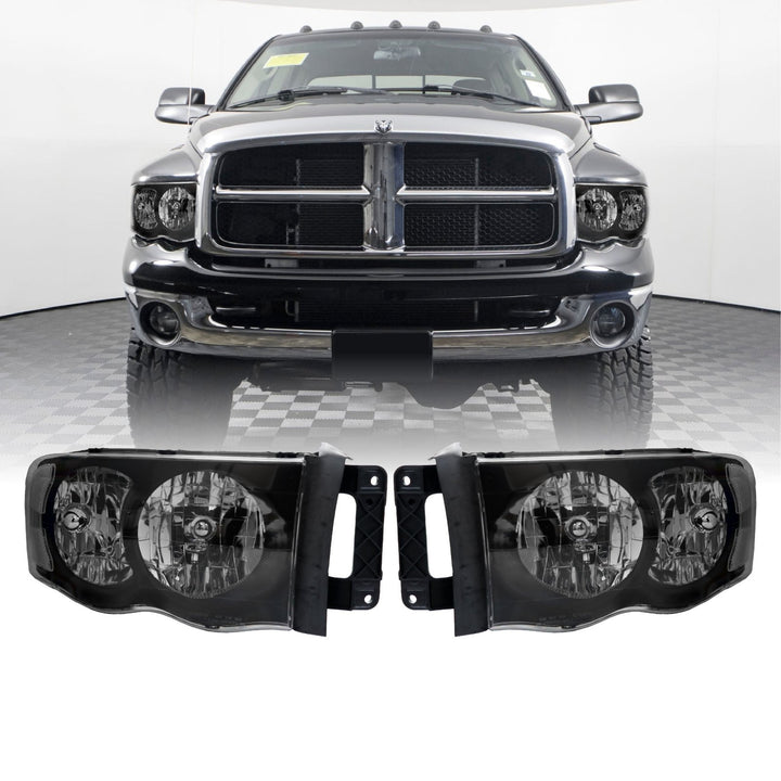 2002 - 2005 Dodge Ram Truck 1500 2500 3500 Black Housing Clear Lens Headlight with Clear Diffuser