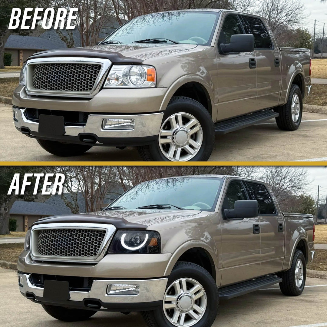 2004 - 2008 Ford F - 150 Pick Up Truck Black Housing Full LED Projector Headlight with Amber Reflector
