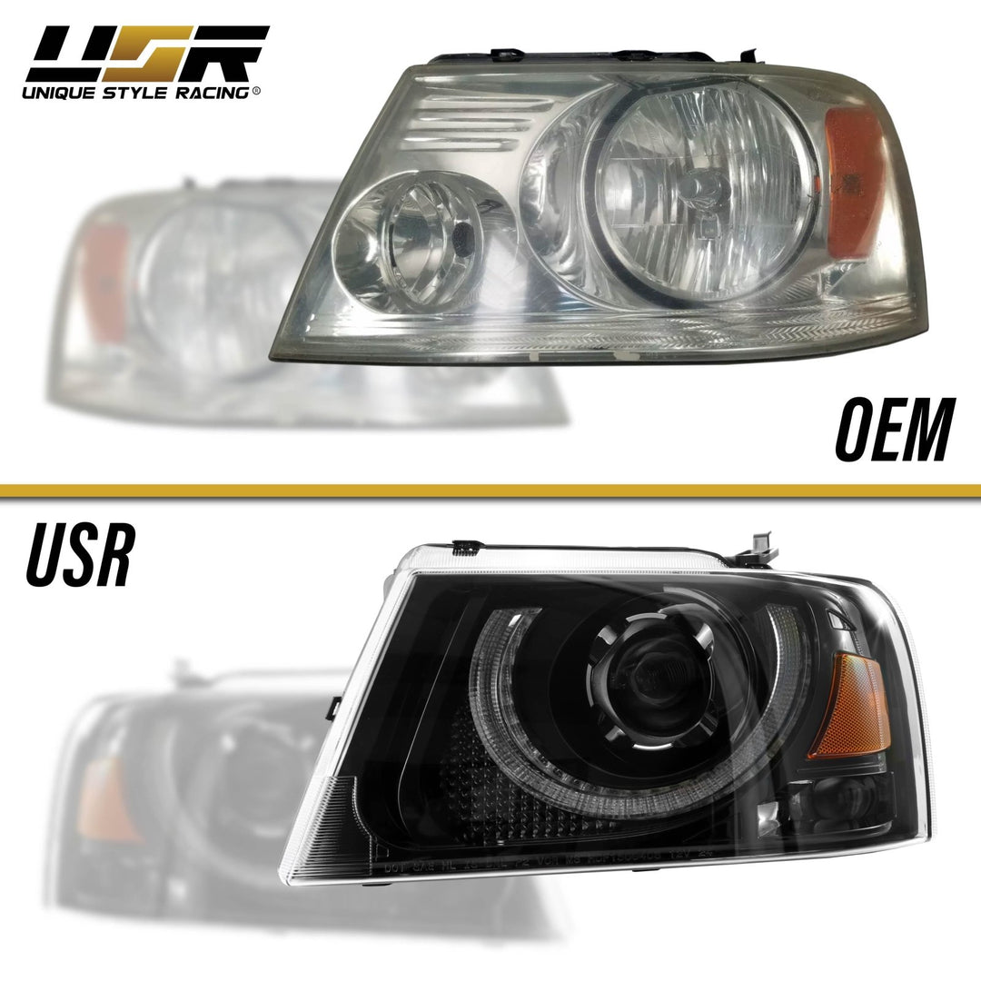 2004 - 2008 Ford F - 150 Pick Up Truck Black Housing Full LED Projector Headlight with Amber Reflector