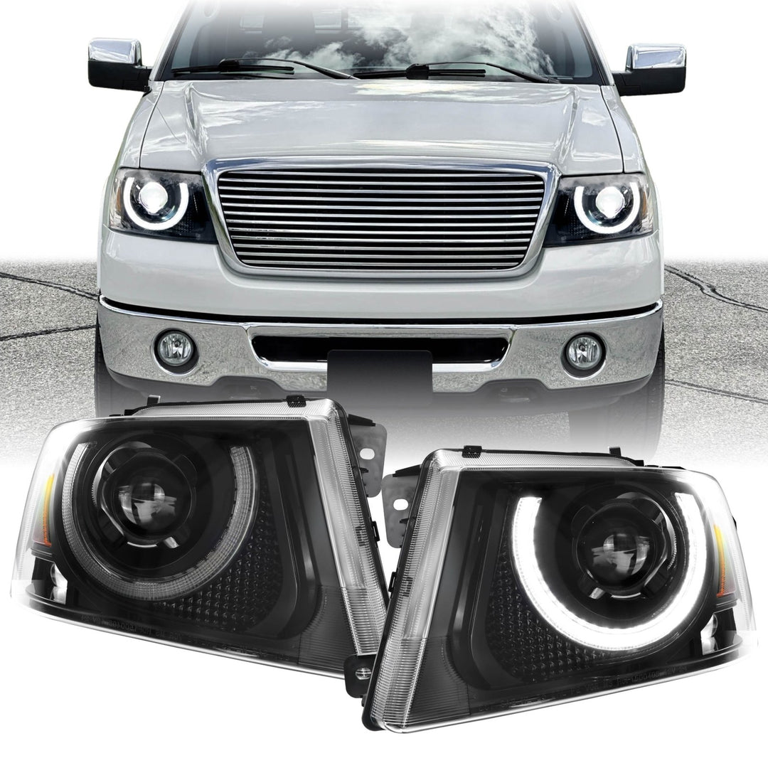 2004 - 2008 Ford F - 150 Pick Up Truck Black Housing Full LED Projector Headlight with Amber Reflector