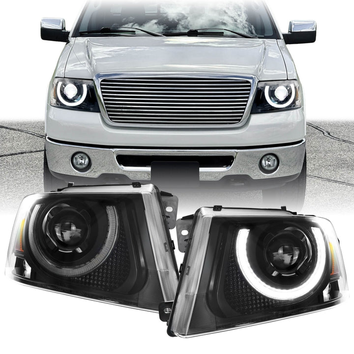 2004 - 2008 Ford F - 150 Pick Up Truck Black Housing Full LED Projector Headlight with Amber Reflector