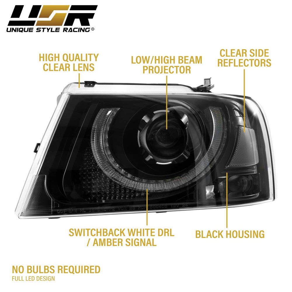 2004 - 2008 Ford F - 150 Pick Up Truck Black Housing Full LED Projector Headlight with All Clear Reflector