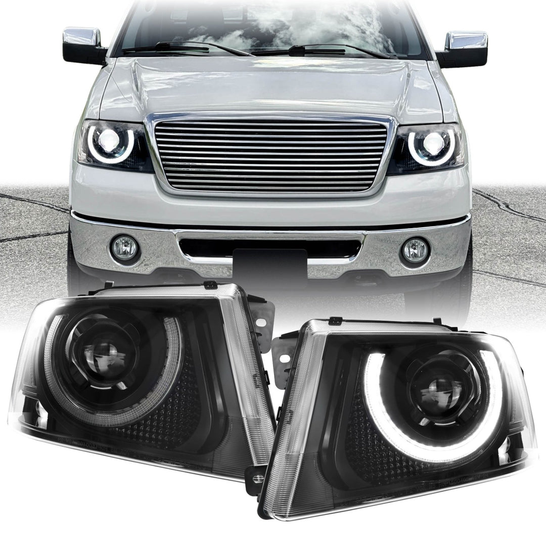 2004 - 2008 Ford F - 150 Pick Up Truck Black Housing Full LED Projector Headlight with All Clear Reflector