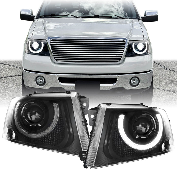 2004 - 2008 Ford F - 150 Pick Up Truck Black Housing Full LED Projector Headlight with All Clear Reflector