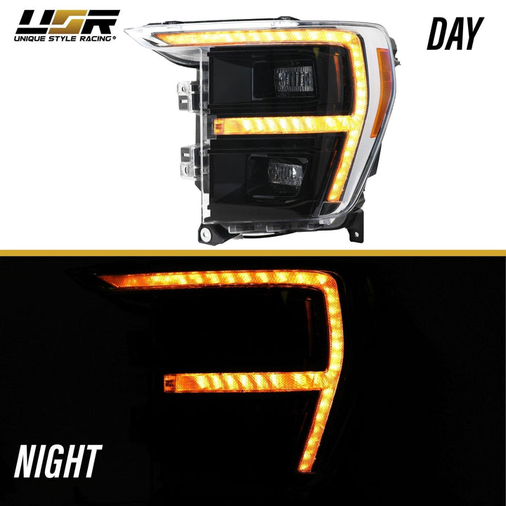 2021 - 2023 Ford F - 150 Full LED Sequential Signal Black Housing Headlight with Quad Projector for Halogen Models