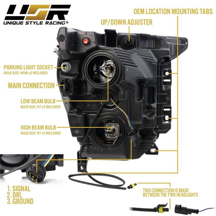 2021 - 2023 Ford F - 150 Full LED Sequential Signal Black Housing Headlight with Quad Projector for Halogen Models