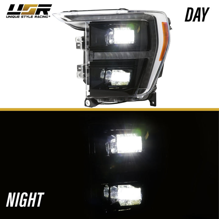 2021 - 2023 Ford F - 150 Full LED Sequential Signal Black Housing Headlight with Quad Projector for Halogen Models