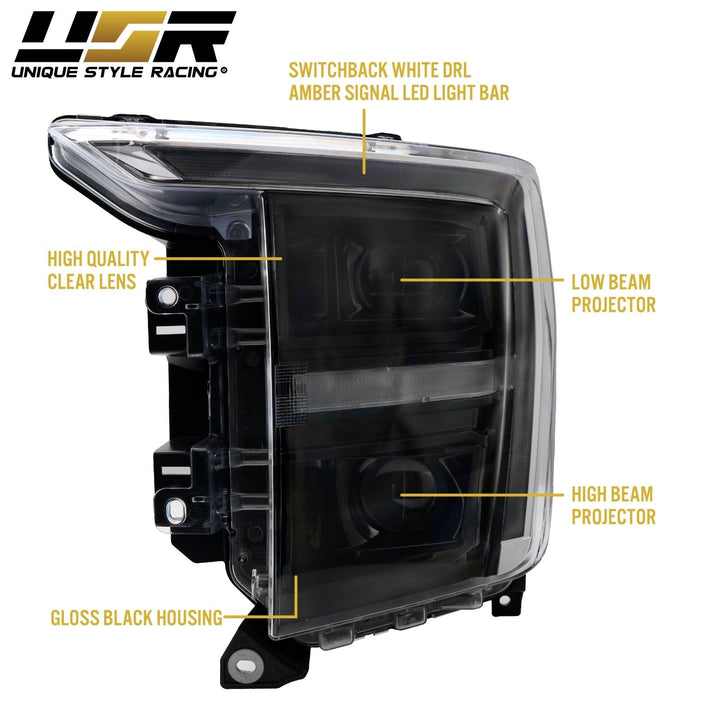 2021 - 2023 Ford F - 150 Full LED Sequential Signal Black Housing Headlight with Quad Projector for Halogen Models