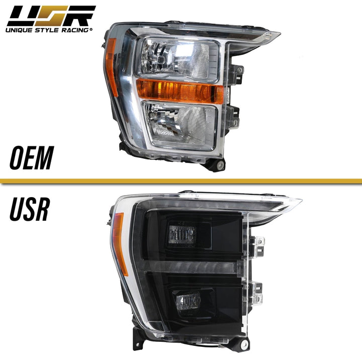 2021 - 2023 Ford F - 150 Full LED Sequential Signal Black Housing Headlight with Quad Projector for Halogen Models