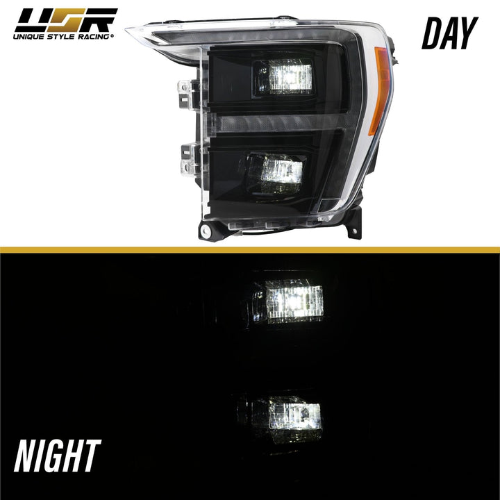 2021 - 2023 Ford F - 150 Full LED Sequential Signal Black Housing Headlight with Quad Projector for Halogen Models