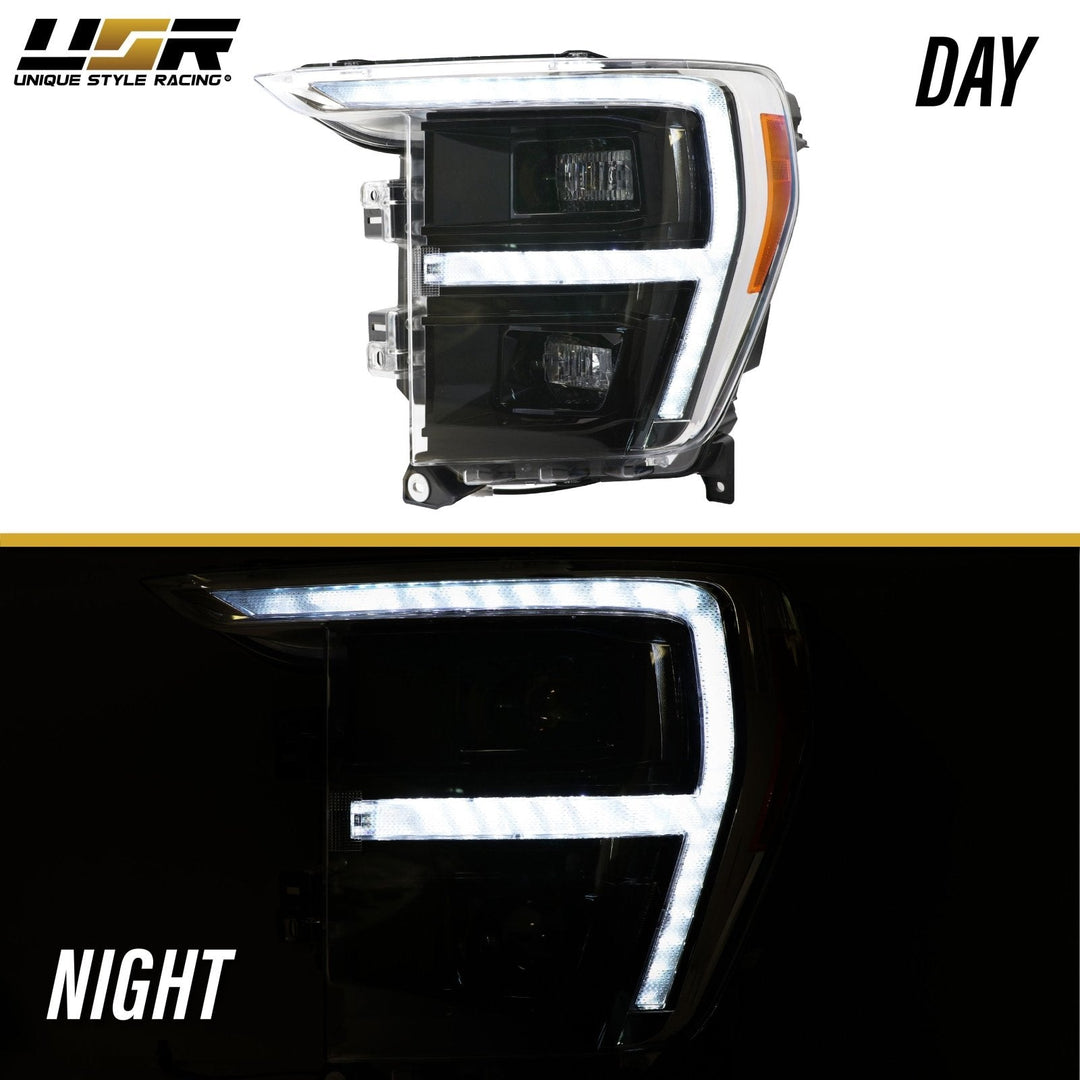 2021 - 2023 Ford F - 150 Full LED Sequential Signal Black Housing Headlight with Quad Projector for Halogen Models