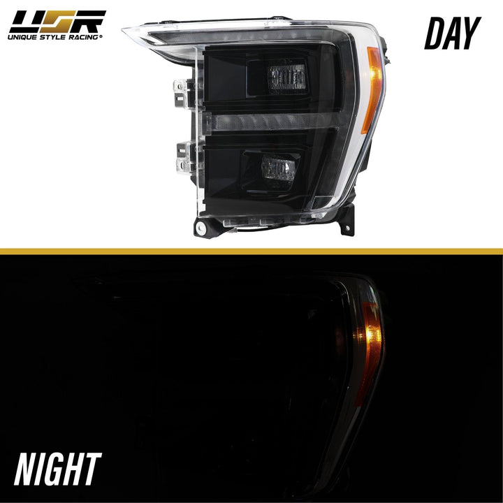 2021 - 2023 Ford F - 150 Full LED Sequential Signal Black Housing Headlight with Quad Projector for Halogen Models