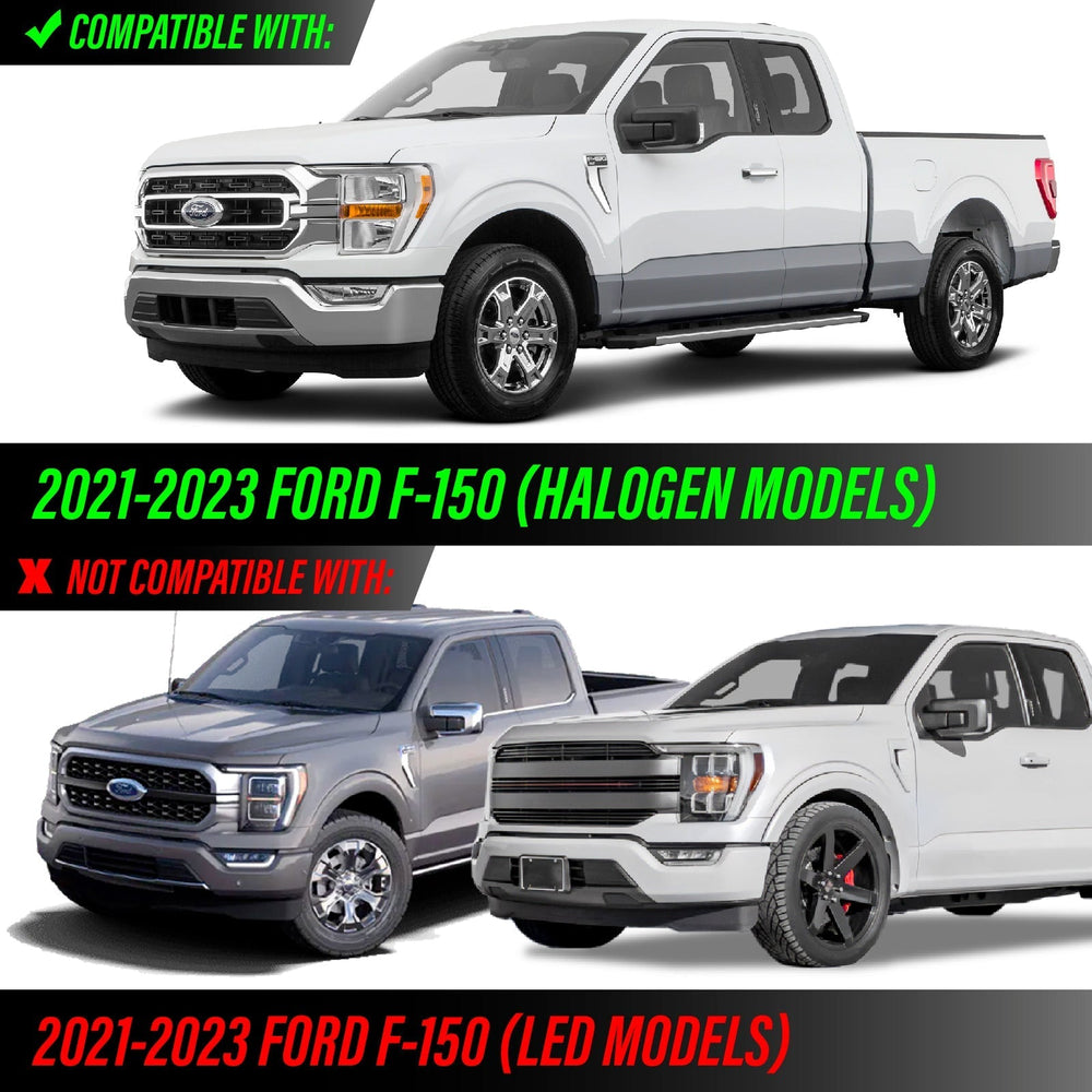 2021 - 2023 Ford F - 150 Full LED Sequential Signal Black Housing Headlight with Quad Projector for Halogen Models