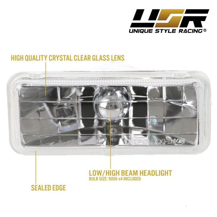 1993 - 1997 Chevy Chevrolet Camaro Euro Crystal Clear Headlight with Wiring + Halogen Bulbs
