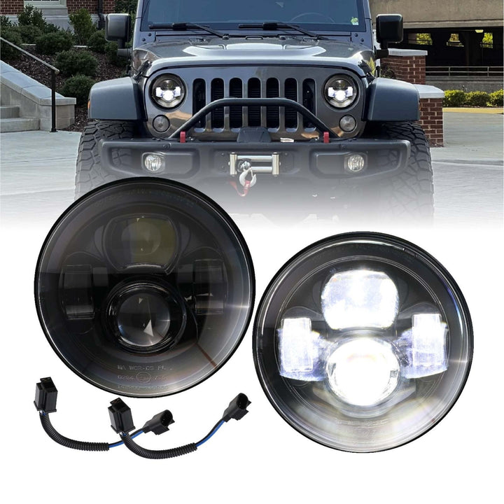2007 - 2018 Jeep Wrangler JK 7” Round H6024 / H6014 Black Housing LED Projector Sealed Beam Headlights
