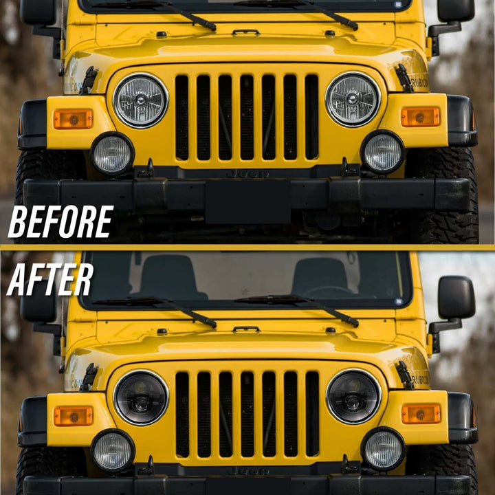 1997 - 2006 Jeep Wrangler TJ 7” Round H6024 / H6014 Black Housing LED Projector Sealed Beam Headlights