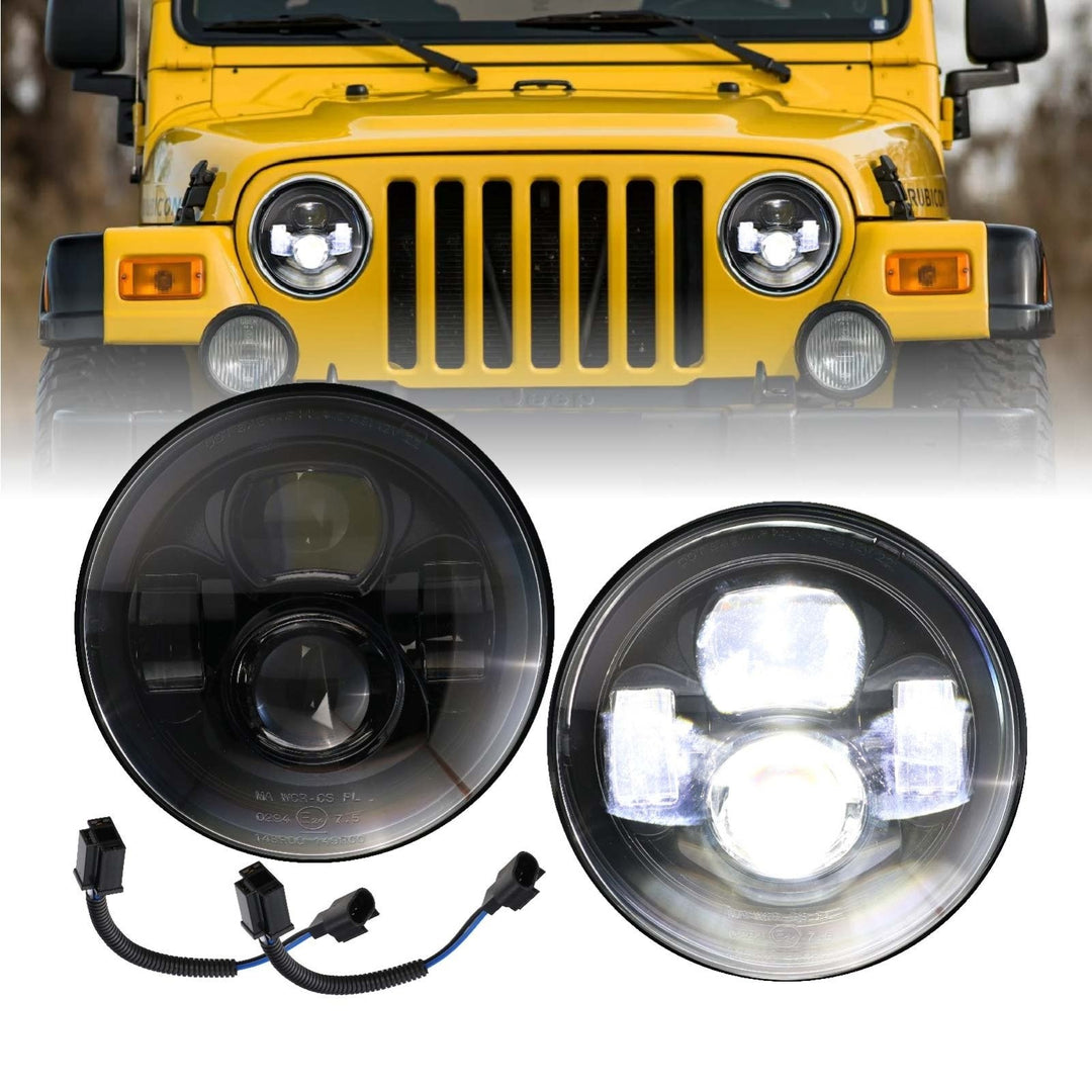 1997 - 2006 Jeep Wrangler TJ 7” Round H6024 / H6014 Black Housing LED Projector Sealed Beam Headlights